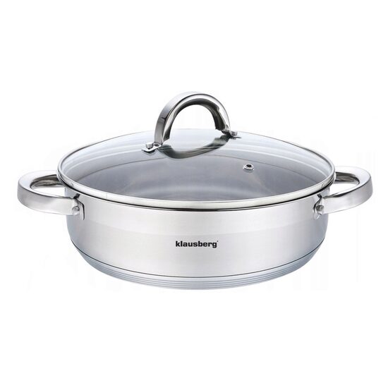 Oala din inox cu capac din sticla, 24cm,Fund termic multistrat, 3.5l Klausberg