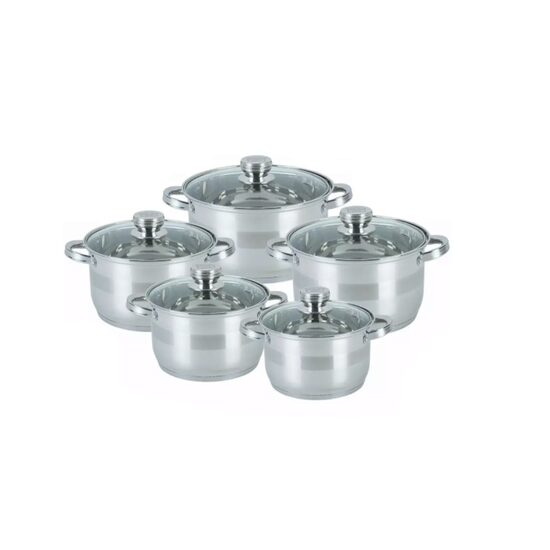 Set de 5 oale din inox, cu capac, dimensiuni 18, 20, 22, 24, 26 cm, gri, Kinghoff