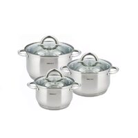 Set de 3 oale din inox cu capac sticla, dimensiuni 18cm, 20cm, 24 cm, Kinghoff
