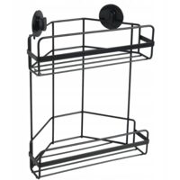 Etajera baie dubla, neagra, din otel, prindere cu ventuze, dimensiuni 26 x 30,3 x 14,5 cm, Sepio