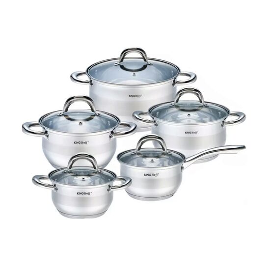 Set 5 oale cu capac, Inox, dimensiuni 16/16/18/20/24cm, Fund termic multistrat, Kinghoff