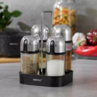 Set  4 recipiente, pentru condimente, ulei si otet,  13x11,6x19,5 cm capacitate 160 ml, KingHoff