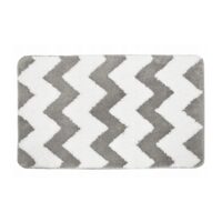 Covoras pentru baie antiaderent, pufos, 50x80 cm, alb cu gri, Sepio