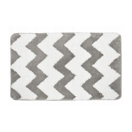 Covoras pentru baie antiaderent, pufos, 50x80 cm, alb cu gri, Sepio