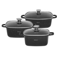 Set de 3 vase termorezistente pentru cuptor, strat antiaderent, cu capac, 2.8 L, 4.4 L, 6.5 L, Kinghoff