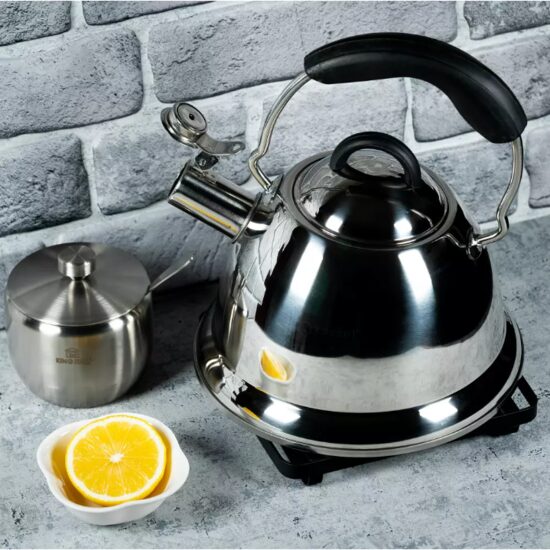 Fierbător tradițional fabricat din otel inoxidabil , ceainic  2.6 litri, 22-25 cm , argintiu, Ambar, Kassel