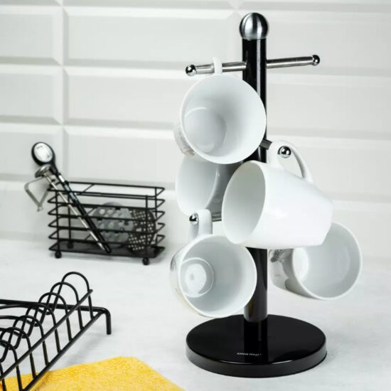 Suport pentru cesti, otel, 36 x 15 cm, negru, Kinghoff