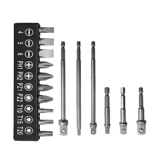 Set adaptoare si biti, 16 piese, Silver