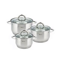 Set de 3 oale din inox cu capac sticla, dimensiuni 16cm, 18cm, 20 cm, gri, Kinghoff