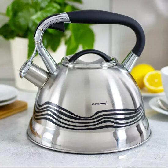  Fierbător tradițional cu fluier fabricat din inox, ceainic 3 litri, 21-25 cm, argintiu, Klausberg