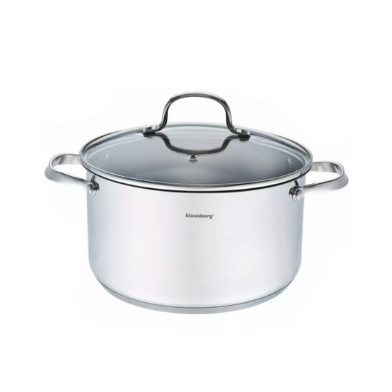 Oala din inox cu capac din sticla, 24cm 5,9litri, compatibila cu toate tipurile de aragaz Klausberg