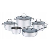  Set de 5 oale din inox, cu capac, premium, compatibil cu toate tipurile de aragaz, gri, Klausberg