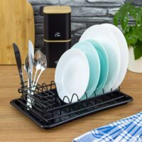 Suport pentru vase, cu tavita, otel-plastic, 38x24,5x9,5 cm,negru, Kinghoff 