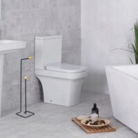 Suport pentru hartie igienica, metal si lemn, negru, model black wood, Sepio
