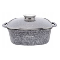 Oala cu capac patrata, din aluminiu acoperita cu marmura 28x28cm 6.5litri, gri, Klausberg