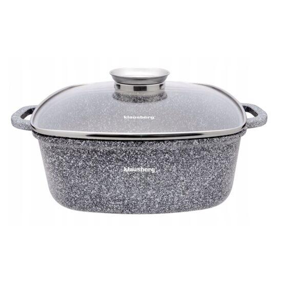 Oala cu capac patrata, din aluminiu acoperita cu marmura 28x28cm 6.5litri, gri, Klausberg