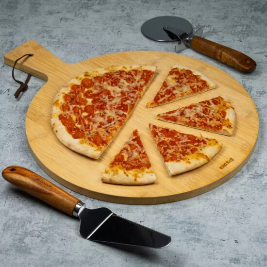 Tava servire pizza, din bambus, 35 cm, KingHoff
