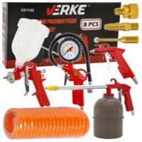 Kit compresor 8 piese, pistol suflat, vopsit, umflat, antifonat, furtun compresor 5m, set 3 duze umflare, Verke