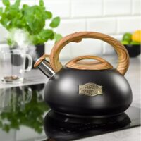  Fierbător tradițional cu fluier fabricat din inox, ceainic 3 litri, 20-22 cm, negru, Klausberg