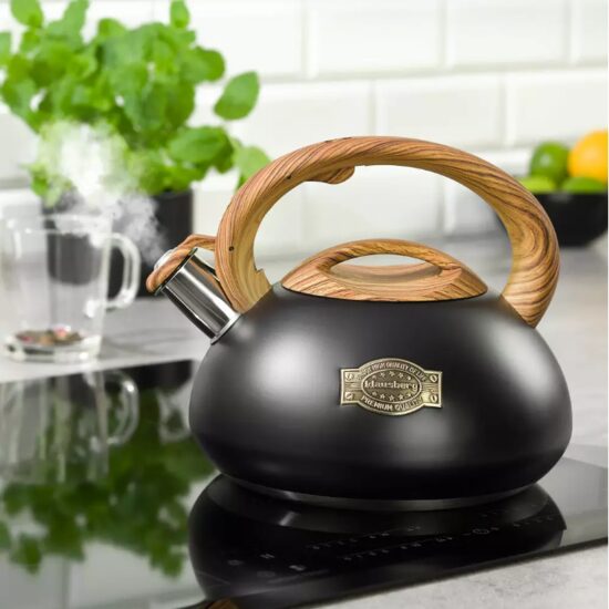  Fierbător tradițional cu fluier fabricat din inox, ceainic 3 litri, 20-22 cm, negru, Klausberg
