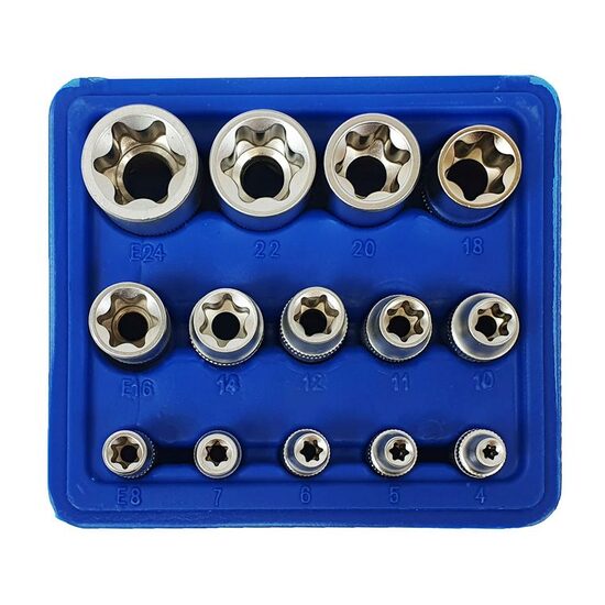 Trusa Set 14 Chei Tubulare Tip E E4-E24 Torx ,Silver, S10628