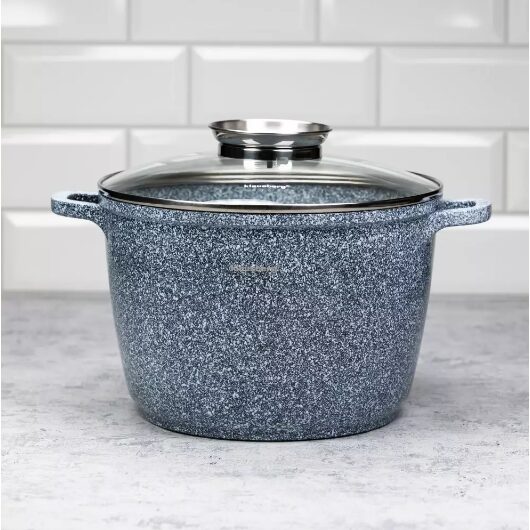 Oala cu capac, din aluminiu acoperita cu marmura, 6.2litri, 24cm, gri, Klausberg