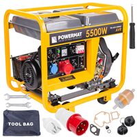 Generator de curent pe motorina 5,5 kW, pornire la cheie, 2 in 1, monofazic si trifazic, motor in 4 timpi 10CP, stabilizator de tensiune AVR, Powermat