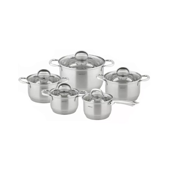 Set de 5 oale cu capac din inox, dimensiuni 16, 16, 18, 20, 24 cm, gri, Kinghoff