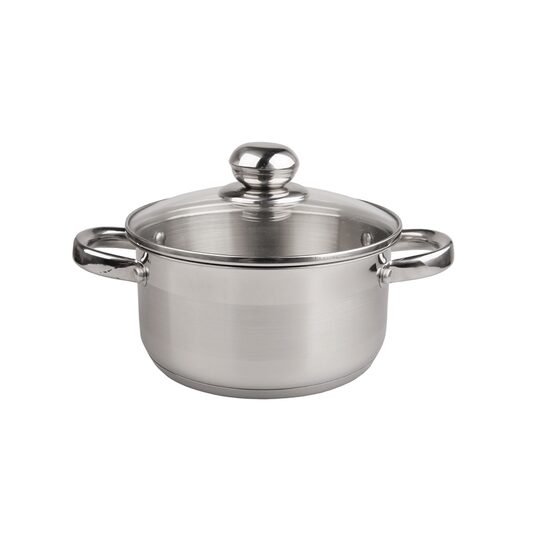 Oala din inox 2.1litri cu capac sticla, 18 cm,fund termic multistrat, Kinghoff