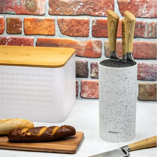 Suport pentru cuțite rotund, 11x22cm, alb marmorat, KingHoff