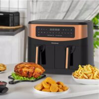 Friteuza cu aer cald, ecran LCD, capacitate 9 litri 1750 W, doua compartimente, Klausberg