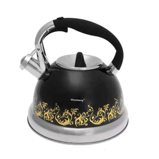  Fierbător tradițional cu fluier fabricat din inox, ceainic 2.8 litri, 22-22 cm, negru, Klausberg
