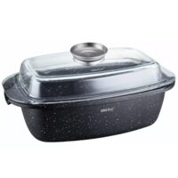 Vas pentru cuptor termorezistent, strat antiaderent marmura, cu capac, 5.5 litri, 32x22x 10,6 cm, KingHoff