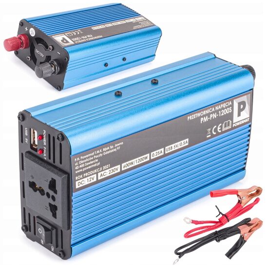 Convertor de tensiune auto, invertor tensiune  12V 230V 1200 W, Powermat