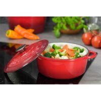 Oala din  fonta emailata 2.4 litri, 21cm cratita cu capac, rosu, KingHoff