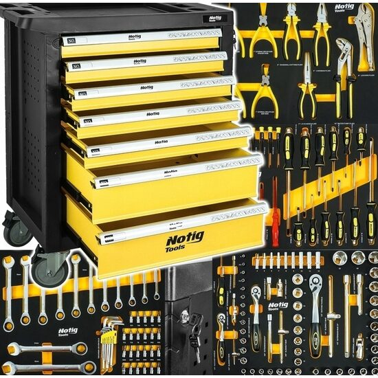 Dulap scule profesional, 7 sertare, echipat cu 156 piese NOTIG