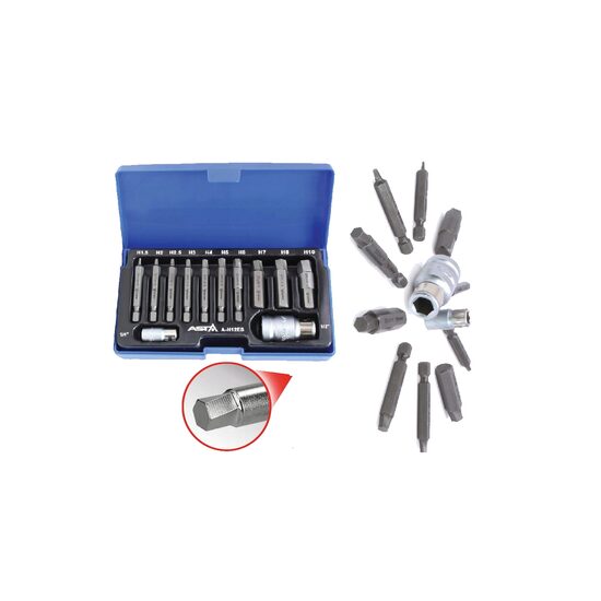 Set biti hexagonali 1/4", 1/2", pentru suruburi uzate, 12 piese, Asta