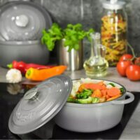 Oala din fonta emailata 2.4 litri, 21cm, cratita cu capac, gri, KingHoff