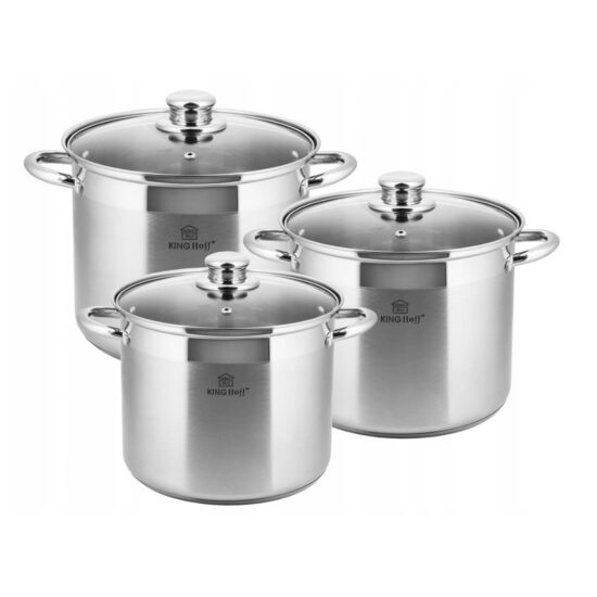 Set 3 oale din Inox cu capac sticla, 4.1l,  5.6l, 7.2l KingHoff