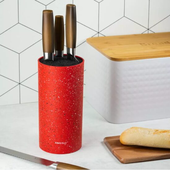 Suport pentru cuțite rotund, 11x22cm, rosu marmorat, KingHoff