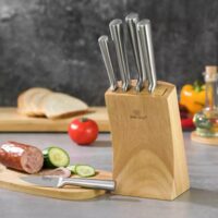 Set cutite, 6 piese, din inox de inalta calitate, suport din lemn, KingHoff