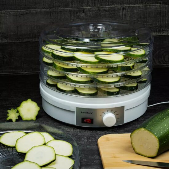 Deshidrator, uscator de alimente cu ecran digiral Led, 5 tavi, 350 W, control digital 35-70 °C, Klausberg