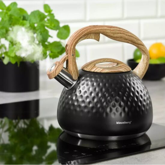  Fierbător tradițional cu fluier fabricat din inox, ceainic 2.8 litri, 16-23 cm, negru, Klausberg