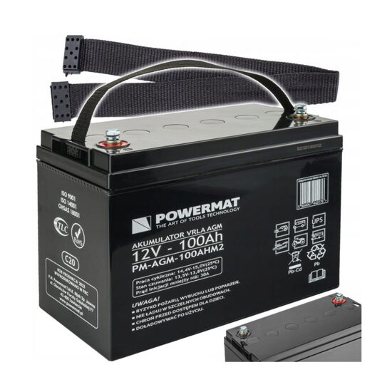  Baterie reincarcabila VRLA 12 V, 100 Ah, pentru barci, rulote, sisteme fotovoltaice, UPS, 25,1 kg, Powermat