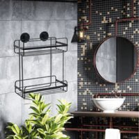 Raft pentru baie cu doua polite, metalic, prindere pe perete, Negru, Sepio