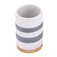 Suport din ceramica pentru periute dinti, pensule, gri cu alb, Sepio