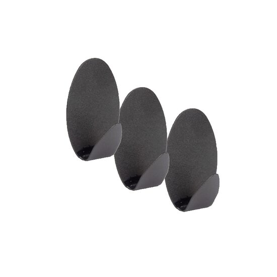 Set 3 agatatori cuier autoadezive, ovale, negru Sepio
