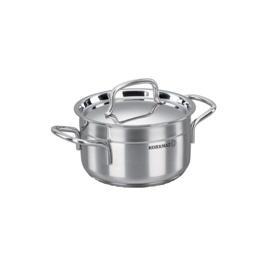 Oala cu capac din inox, 16x9cm 1.8litri, compatibila cu toate tipurile de aragaz, Korkmaz
