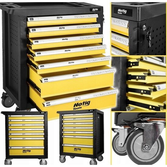 Dulap de scule gol,  7 sertare, mobil cu roti, pentru atelier, depozitare, incuietoare NOTIG