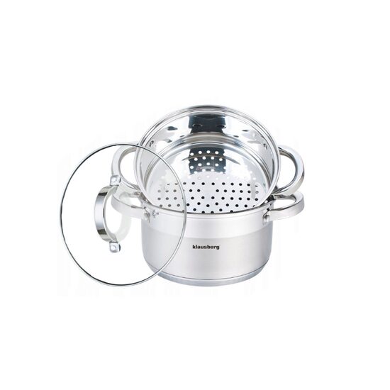 Oala pentru fiert cu abur, din inox, cu capac, 5 litri, 24 cm, Klausberg